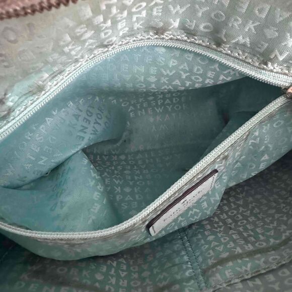 Kate Spade Light Blue Satchel Handbag Shoulder Strap PomPom Charm Vintage Spring - Picture 11 of 16